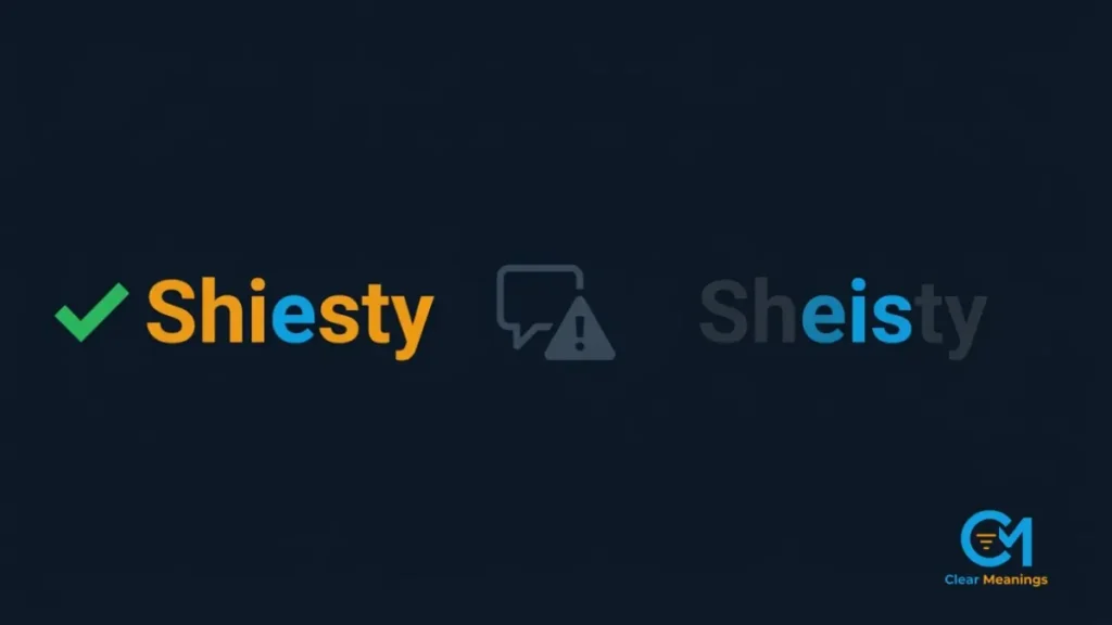 Abstract corporate and digital media icons comparing the slang word shiesty in different communication contexts.