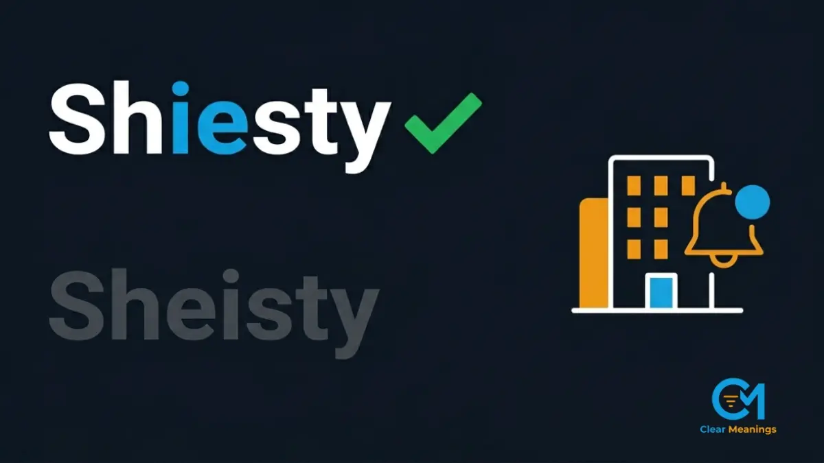 Correct spelling of shiesty with a green tick marking the proper internet slang format over the incorrect sheisty spelling next to corporate icons.
