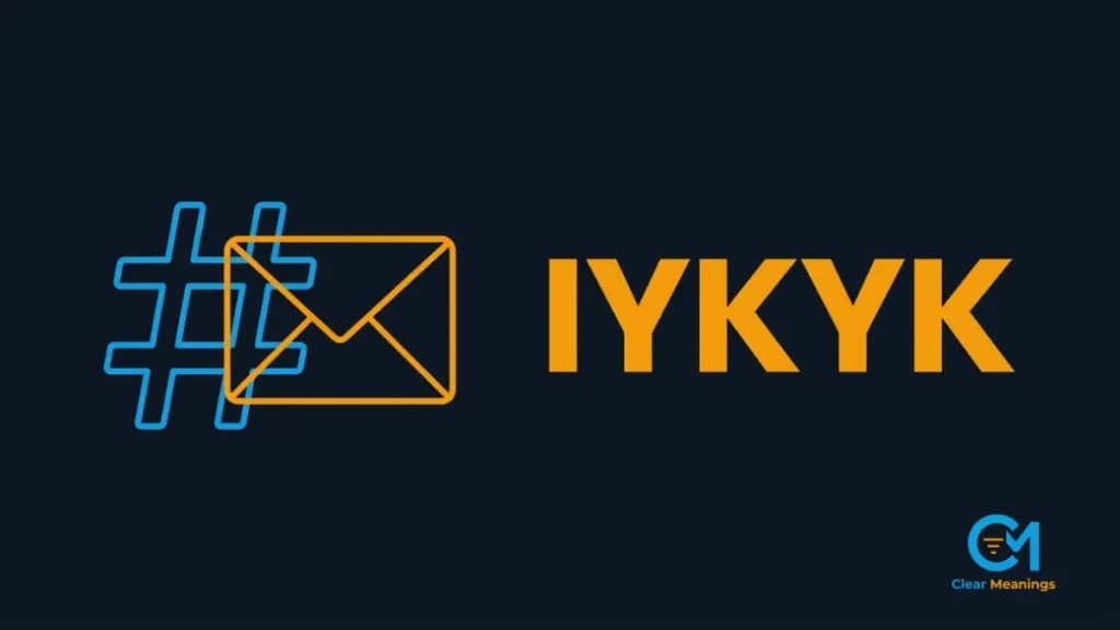 An abstract hashtag and email envelope icon demonstrating where the iykyk meaning belongs.