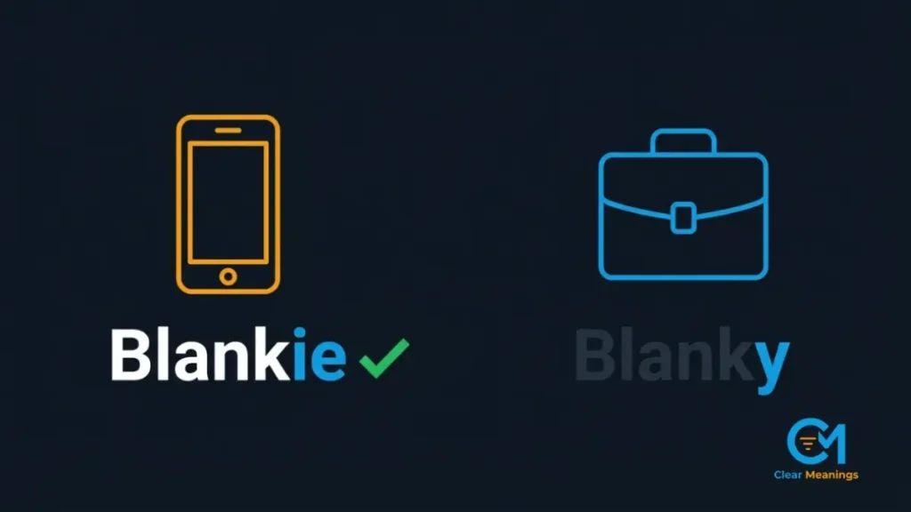 A typographic comparison of blankie and blanky illustrating the standard spelling with social media and corporate icons