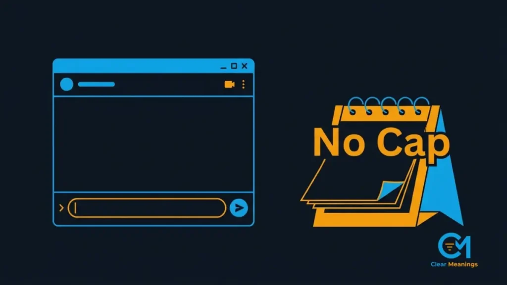 Minimalist interface illustration depicting the phrase no cap in a professional workplace messaging environment.