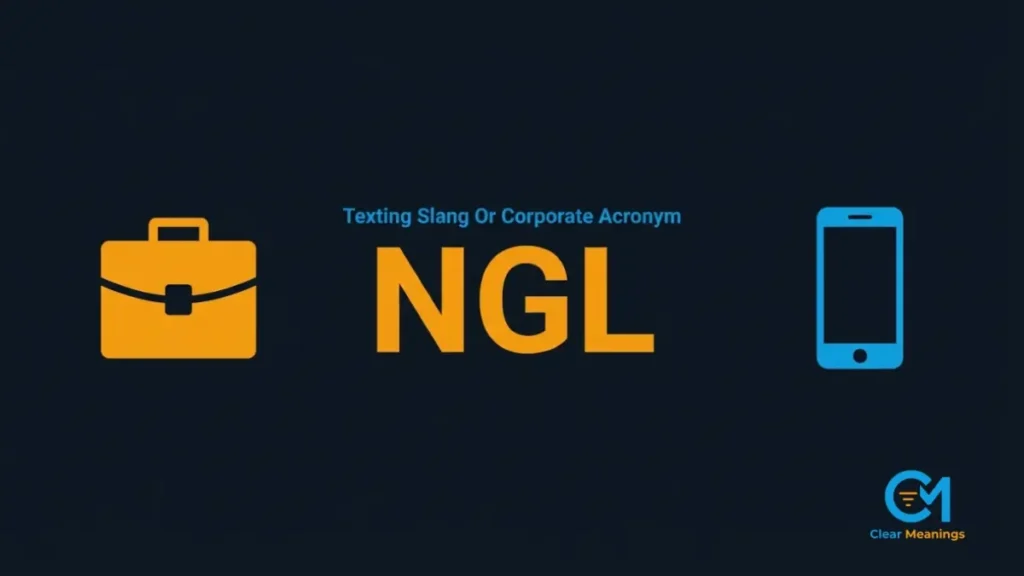 Minimalist visual contrasting the NGL meaning in social media slang against professional corporate environments.