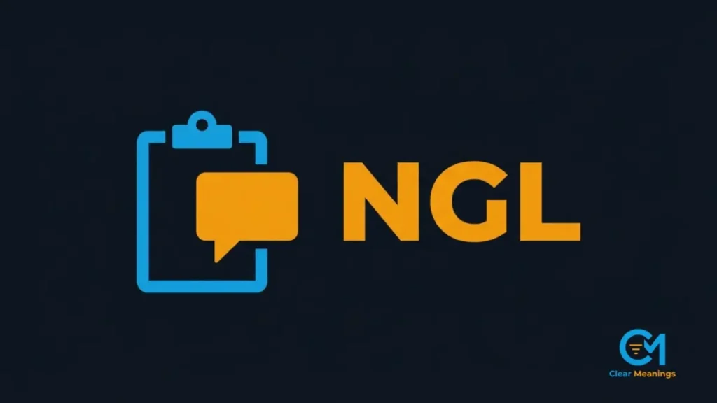 Abstract design comparing the NGL abbreviation in casual chat with formal workplace communication.