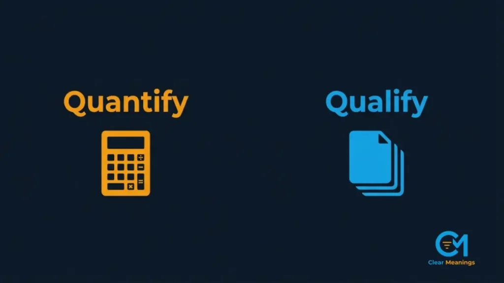 Professional layout demonstrating the distinct corporate contexts of quantify and qualify.