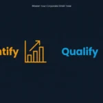 Minimalist line art contrasting quantify and qualify in professional email communication.