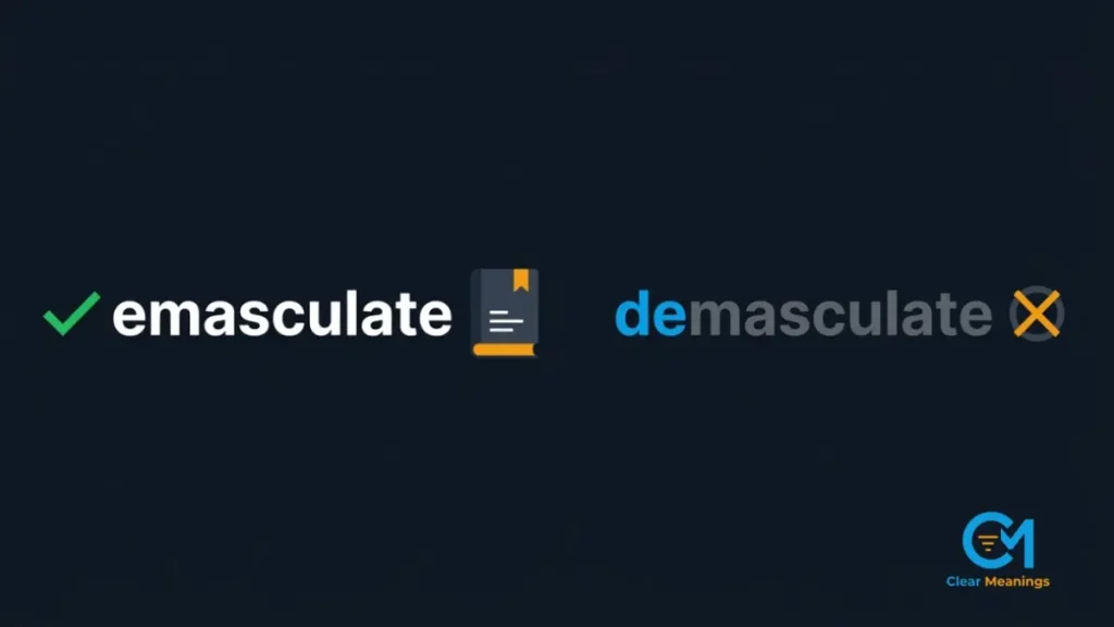 Visual showing emasculate as the recognized dictionary word compared to the nonexistent variant.
