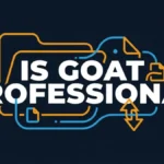 Minimalist navy blue graphic displaying the text is goat professional with an abstract geometric folder icon representing corporate structure.