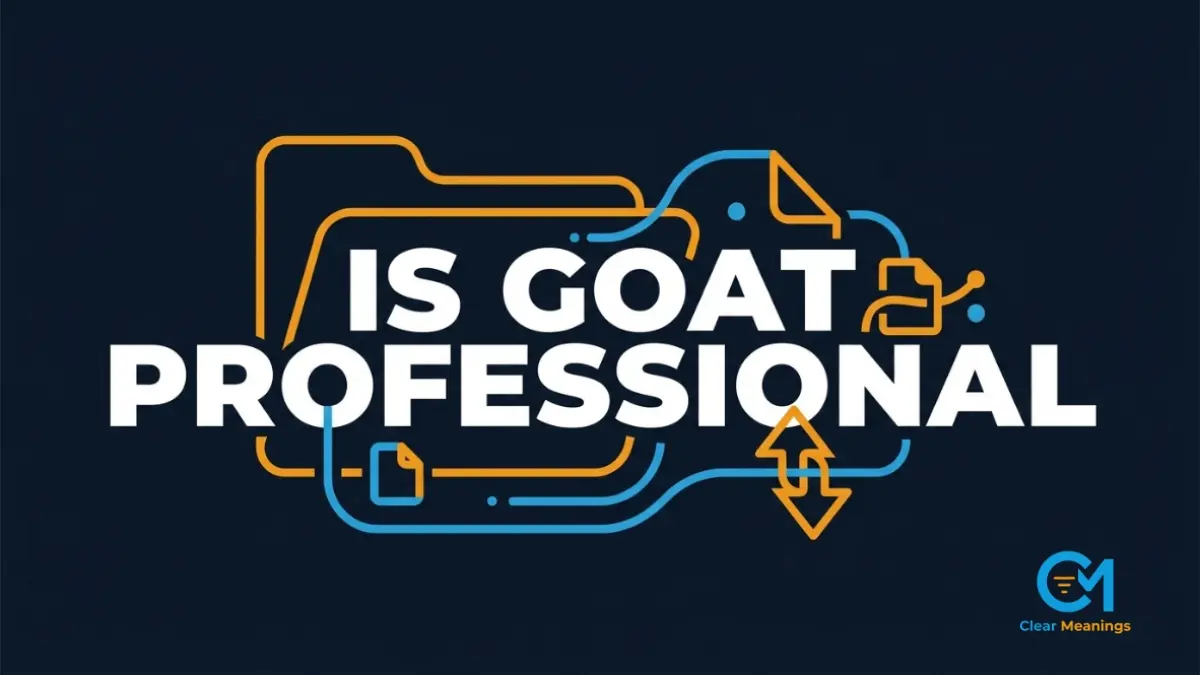 Minimalist navy blue graphic displaying the text is goat professional with an abstract geometric folder icon representing corporate structure.