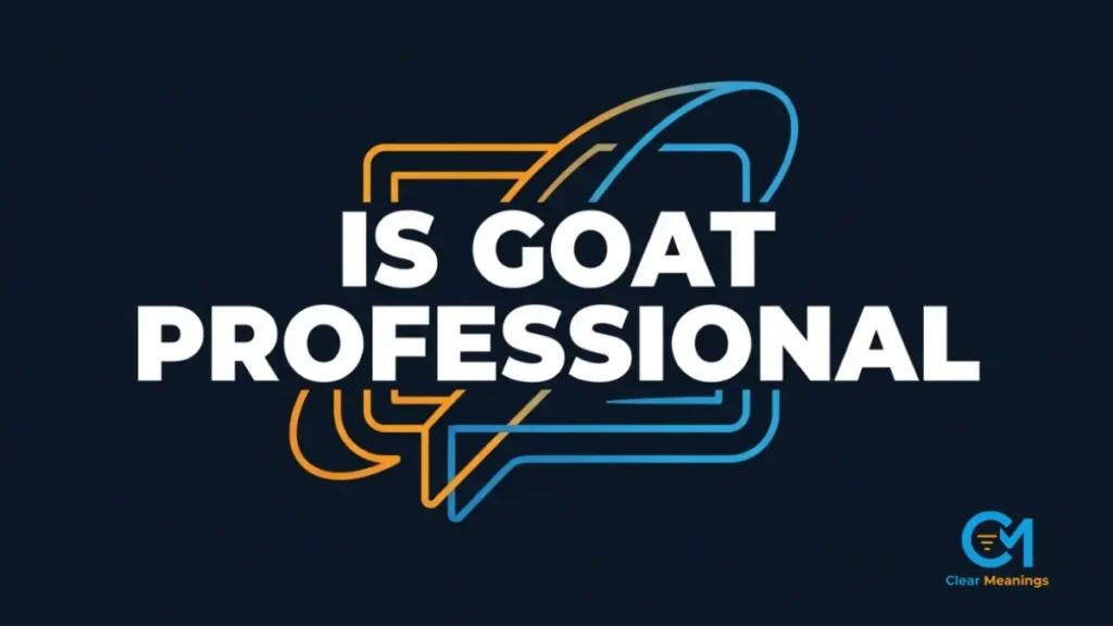 Minimalist navy blue graphic displaying the text is goat professional alongside a clean abstract digital message bubble.