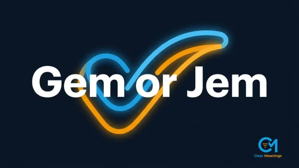 Minimalist visual depicting the valid dictionary word gem versus the incorrect jem.