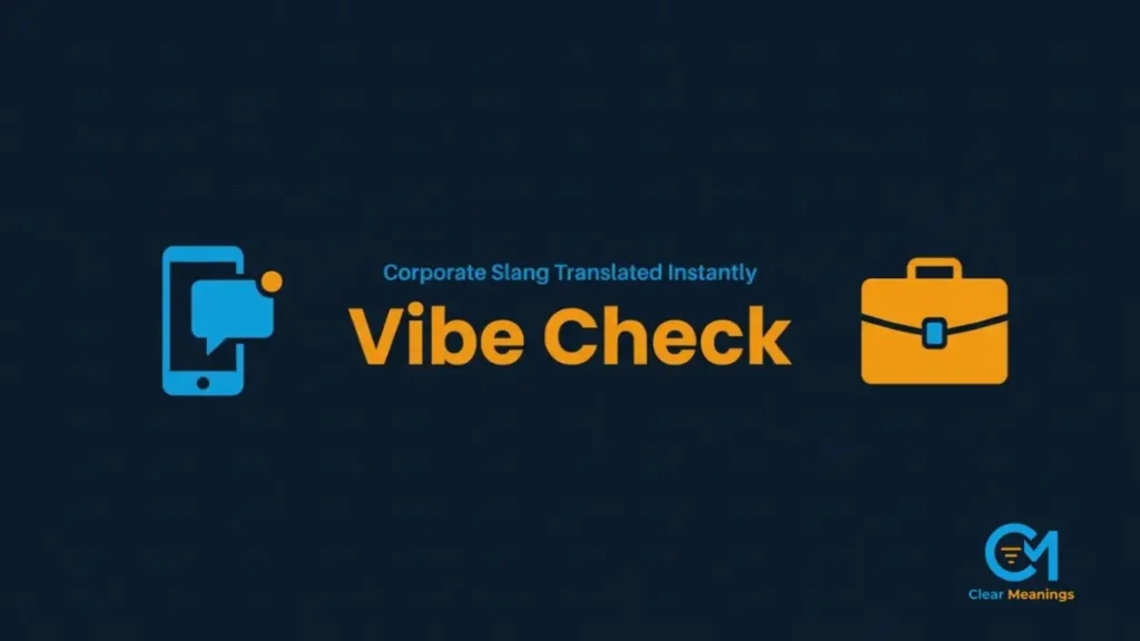 Digital chat bubble and corporate briefcase representing the vibe check meaning at work.