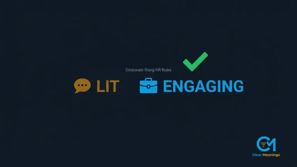 Visual translation of the slang word lit into professional corporate concepts.