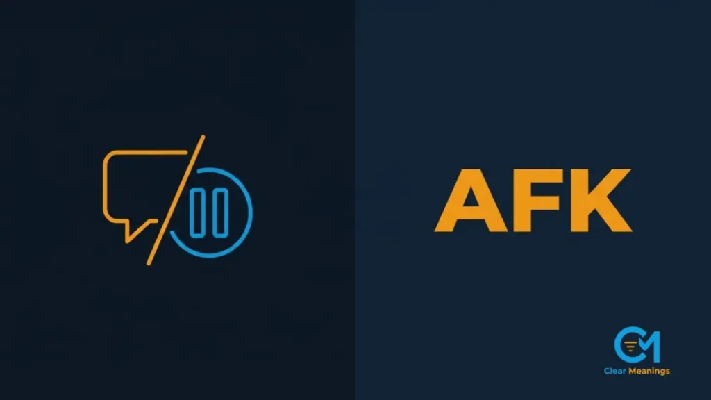 Vector design of the AFK acronym featuring a chat bubble and pause symbol.