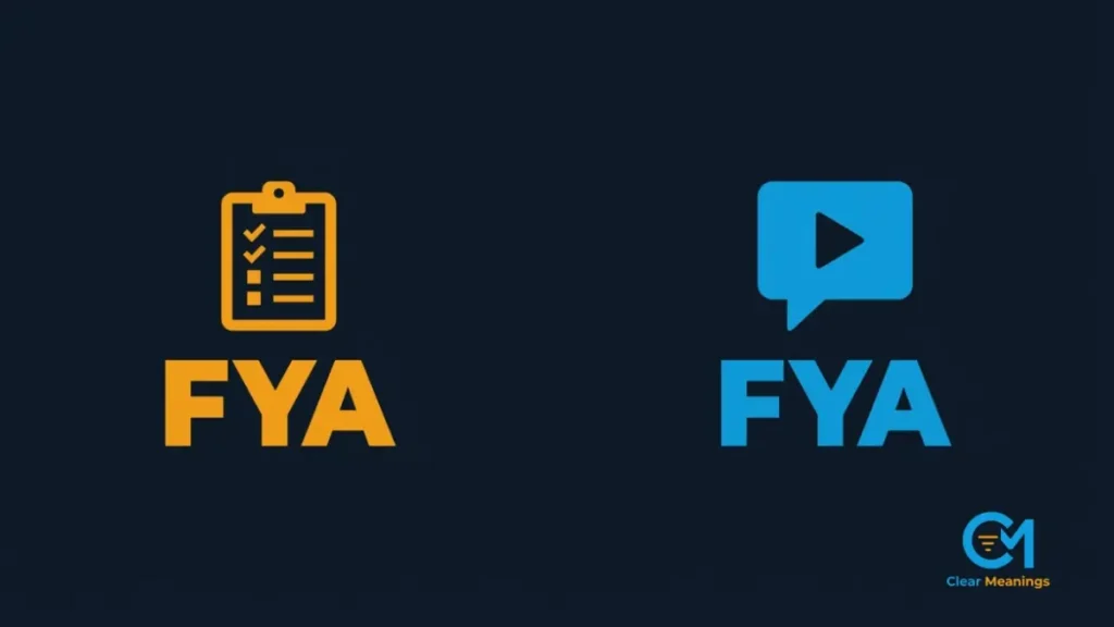 Abstract visual contrasting the corporate action and social media amusement definitions of FYA.