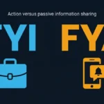 A minimalist graphic contrasting the acronyms FYI and FYA for corporate communication and slang context.