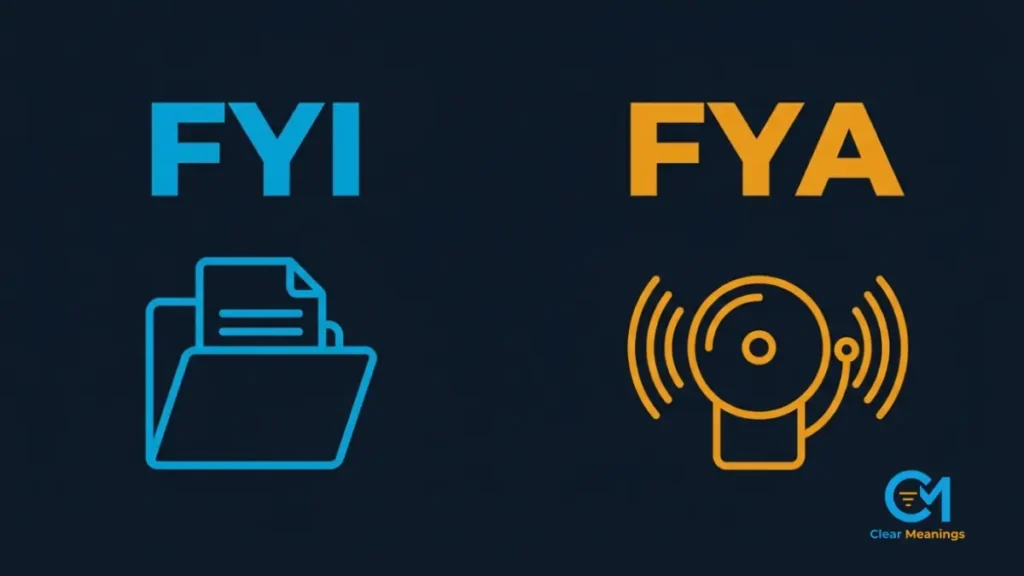 Minimalist line art showing the functional difference between FYI and FYA in digital messaging.