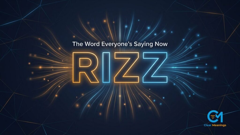 Premium dark illustration explaining the rizz meaning in modern Gen Z slang