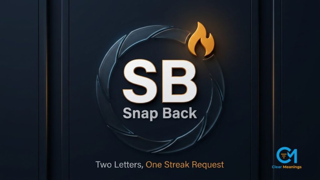Featured image for SB meaning Snapchat showing the letters SB with the full form Snap Back beneath them on a dark textured background