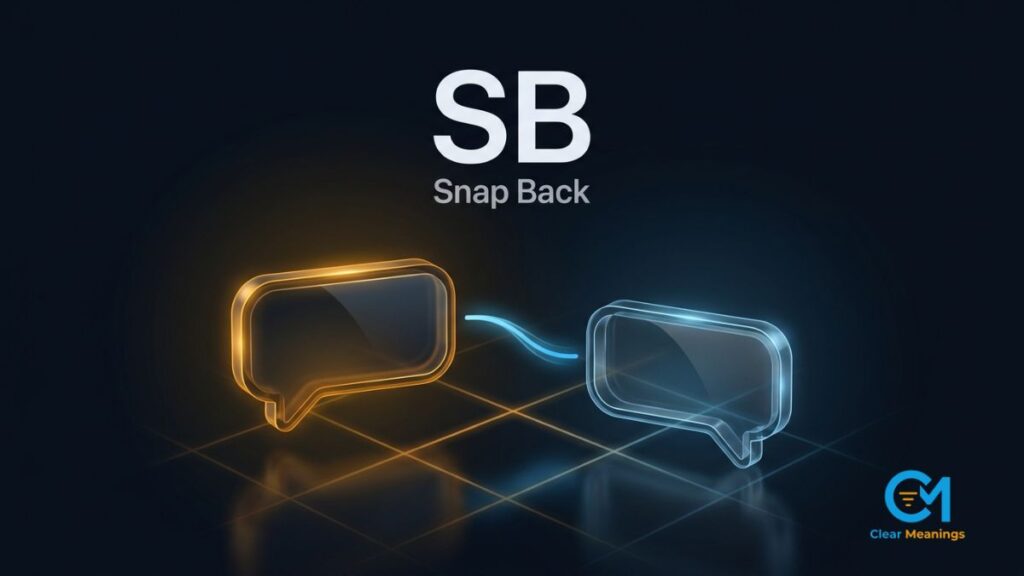 Meaning image for SB meaning Snapchat showing SB with Snap Back beneath it and abstract chat bubbles suggesting a request for a reply