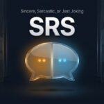 Bold SRS lettering above a glass chat bubble split into warm amber and cool sky-blue halves, illustrating the SRS meaning in text slang