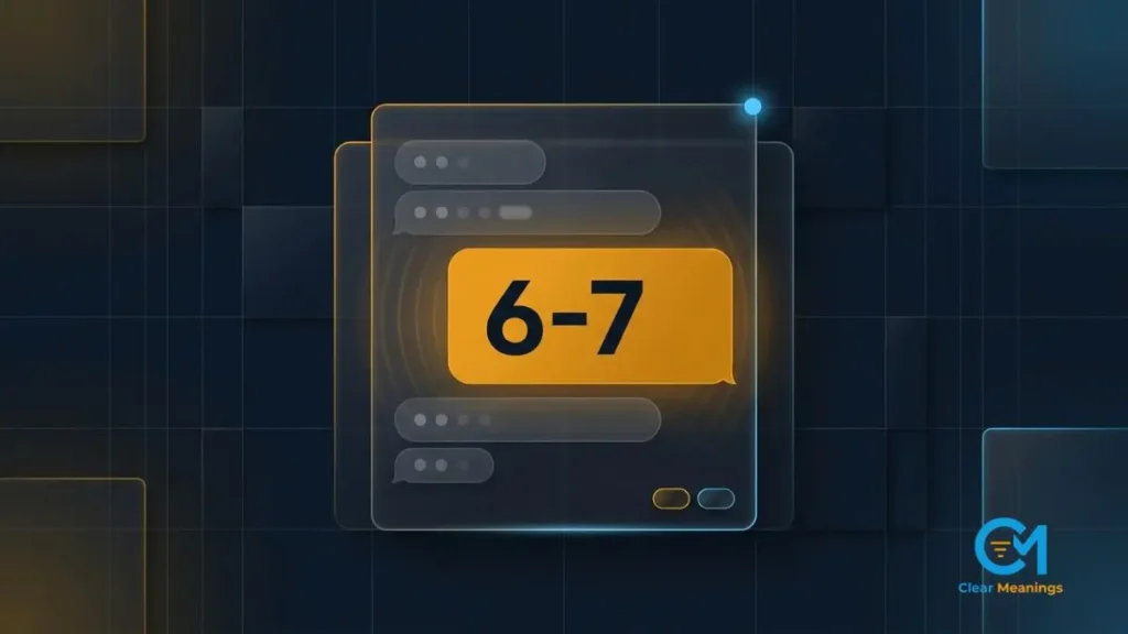 Abstract group chat interface with empty message bubbles around a large 6-7 reaction badge representing 6-7 slang