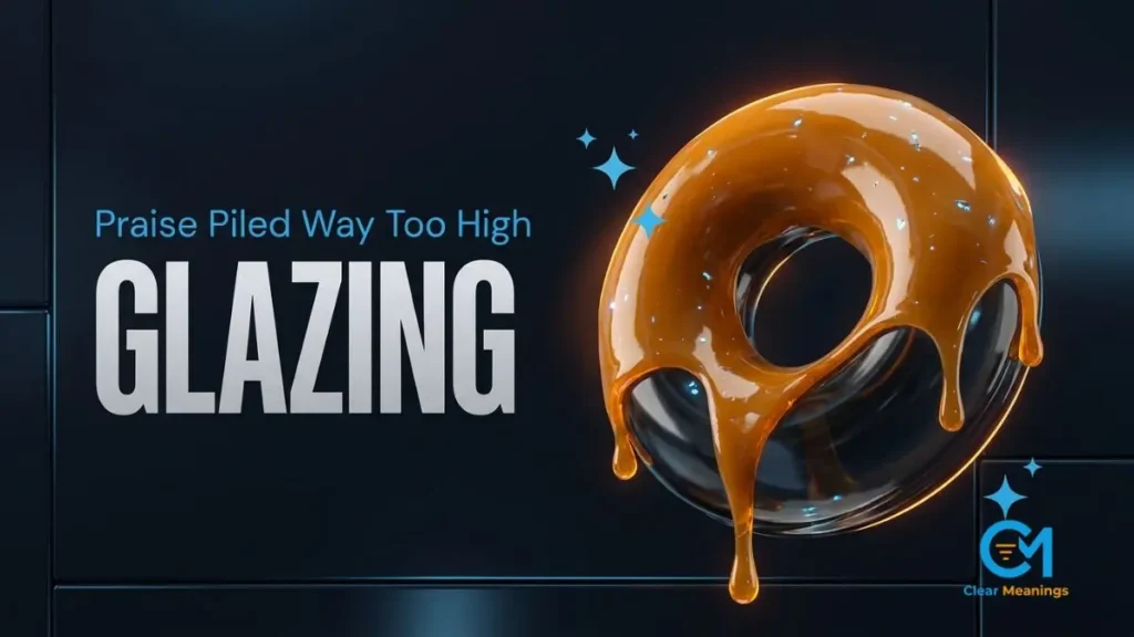 Glazing meaning slang featured image showing the word Glazing above a glossy amber-coated ring on a dark textured surface