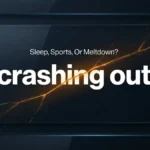 Dark glass slab with the slang phrase crashing out in bold lettering and a glowing amber fracture line running behind it