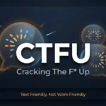 Premium dark featured image showing the slang acronym CTFU with its full form beneath it, set against glass chat bubbles and soft amber and blue light for the CTFU meaning.