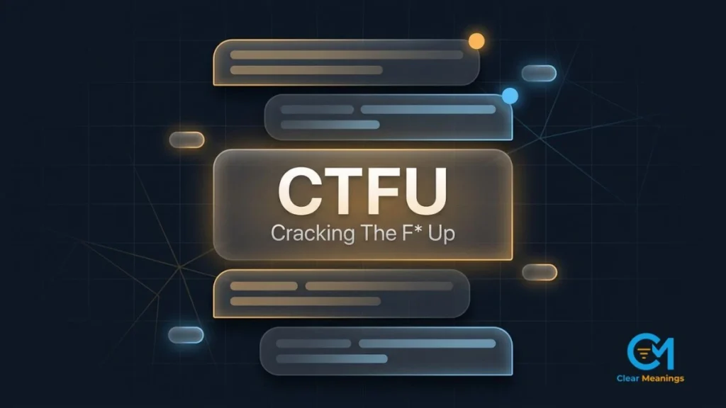 Dark premium abstract group chat and comment feed visual with the highlighted slang term CTFU and its full form, showing where the CTFU meaning appears in everyday online conversation.