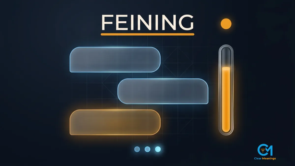 Abstract dark chat interface with blank message bubbles, a typing indicator, and a rising amber craving gauge around the word feining, showing how the feining meaning appears in texts and group chats