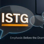 Large glass chat bubble with the slang acronym ISTG in bold lettering and an amber underline, illustrating the meaning of ISTG in text