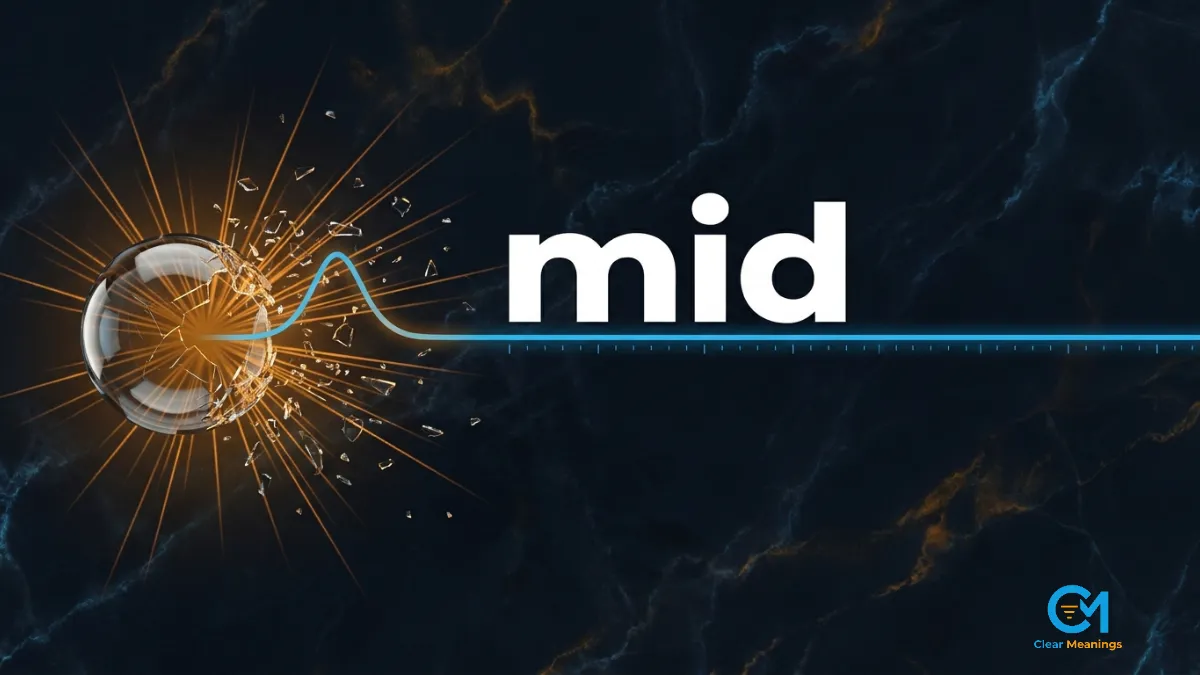 The word mid sitting on a flat line that follows a bright burst of hype, visualizing what mid means in slang