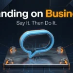 Dark premium graphic of a chat bubble bolted onto a steel plate with the slang phrase Standing on Business in bold lettering